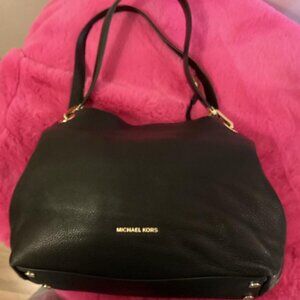 Black Michael Kors Leighton Pebbled Leather Shoulder Bag